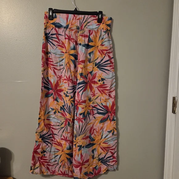 Jessica Simpson Pink Floral Wide Leg Cropped Pants Sz L ResortWear Lagenlook - Picture 5 of 10